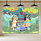 Layoris Cartoon Dog Tree Happy Birthday Backdrop